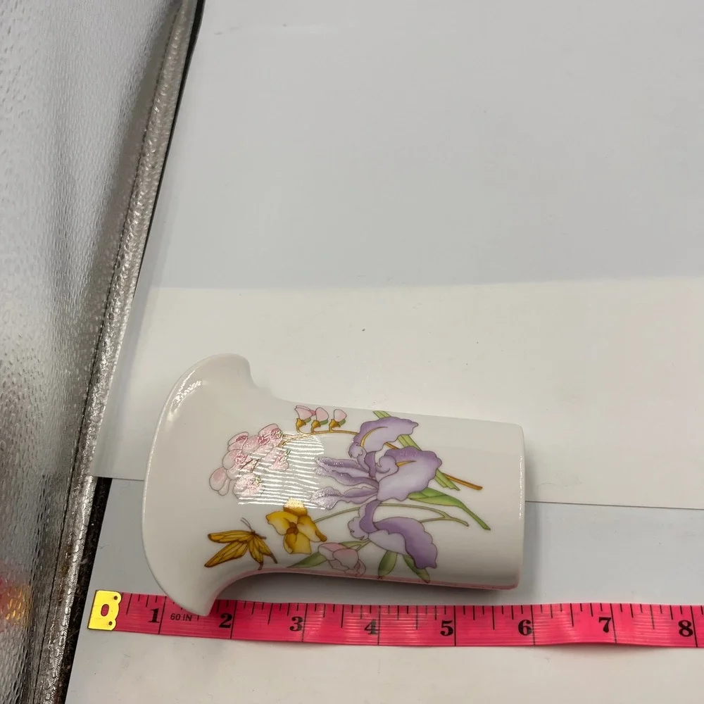 Vintage Fine China Japan Porcelain Flared Vase Iris Floral Butterfly Gold Trim